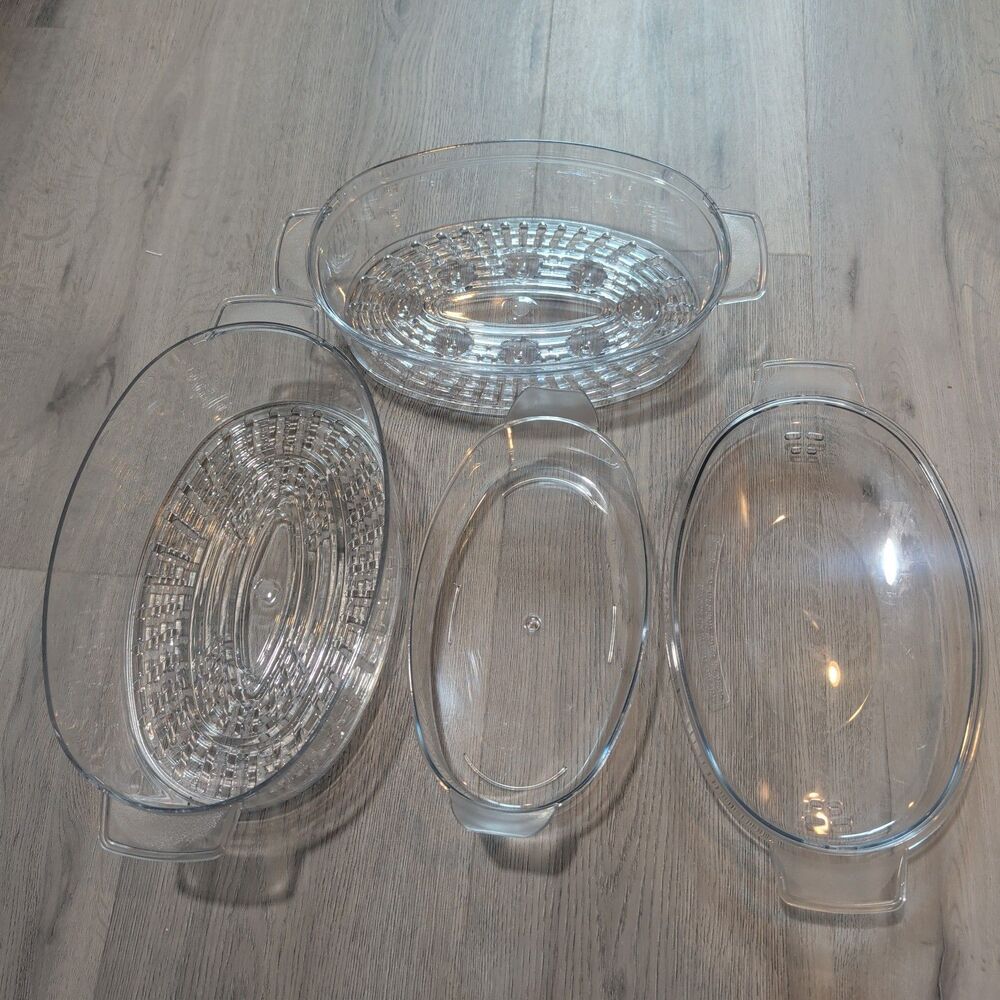 Oster Food Steamer Bowls OEM Lot Upper, Lower & Rice Bowl w/ Lid 5709 5711 5712